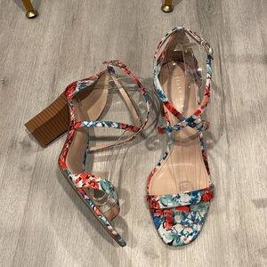 Kelly & Katie Daton Colourful Floral Fabric Strappy Sandals Block Heel 9.5